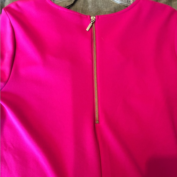 Nina Leonard Hot Pink A-Line Dress with Ruffle Bell Sleeves - Picture 2 of 6